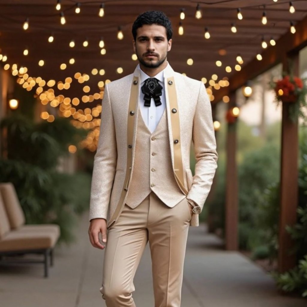 Men’s Asian-Inspired 3pc Suit With Contrasting Lapels